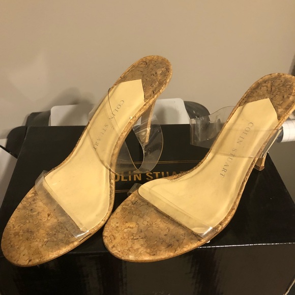 cork heels with clear strap